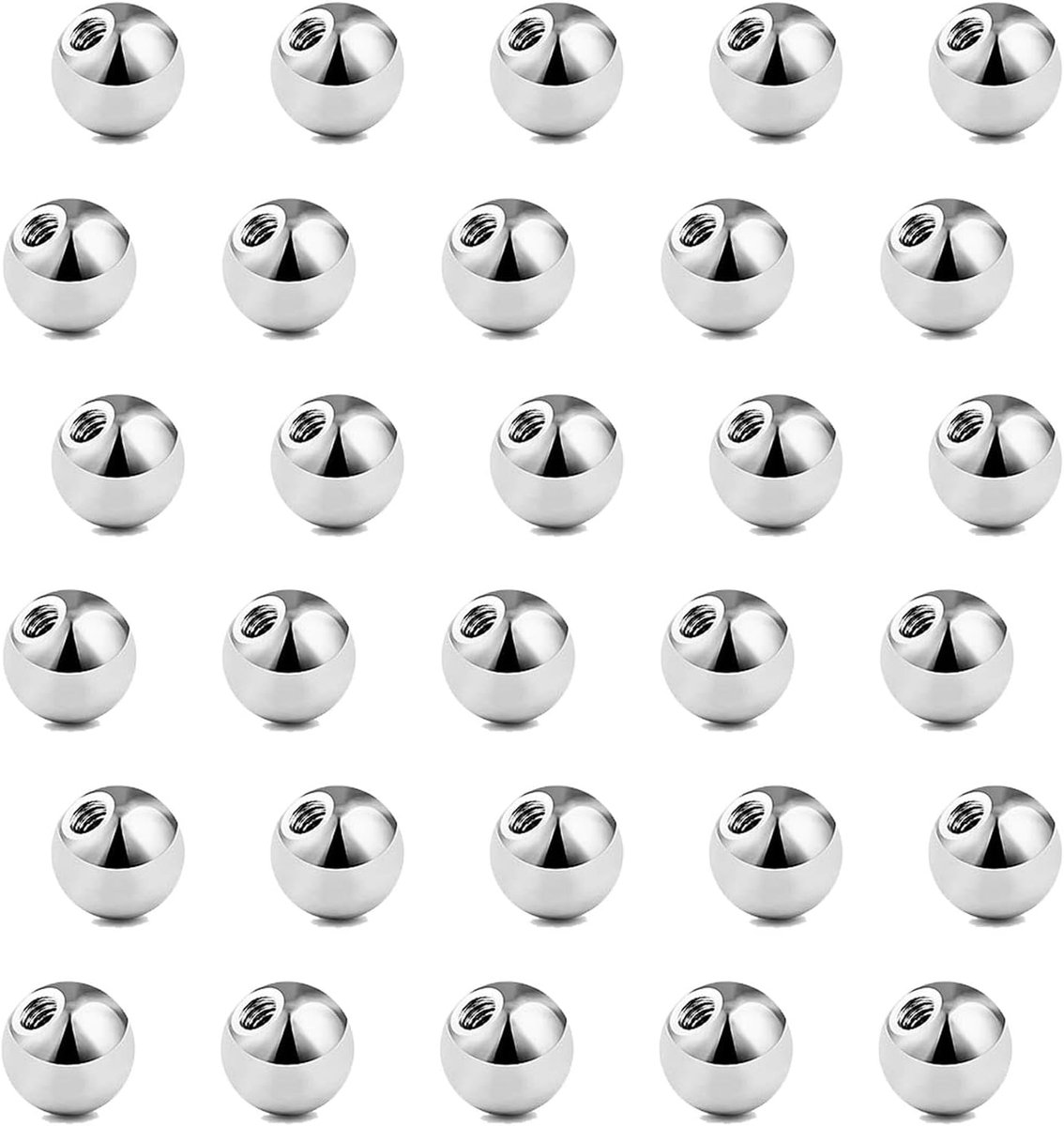 30er piercing kogel reserve kogel 3mm 4mm 5mm 6mm chirurgisch staal zilver schroefkogel voor schroefdraad 1,2mm 1mm 1.6mm piercing
