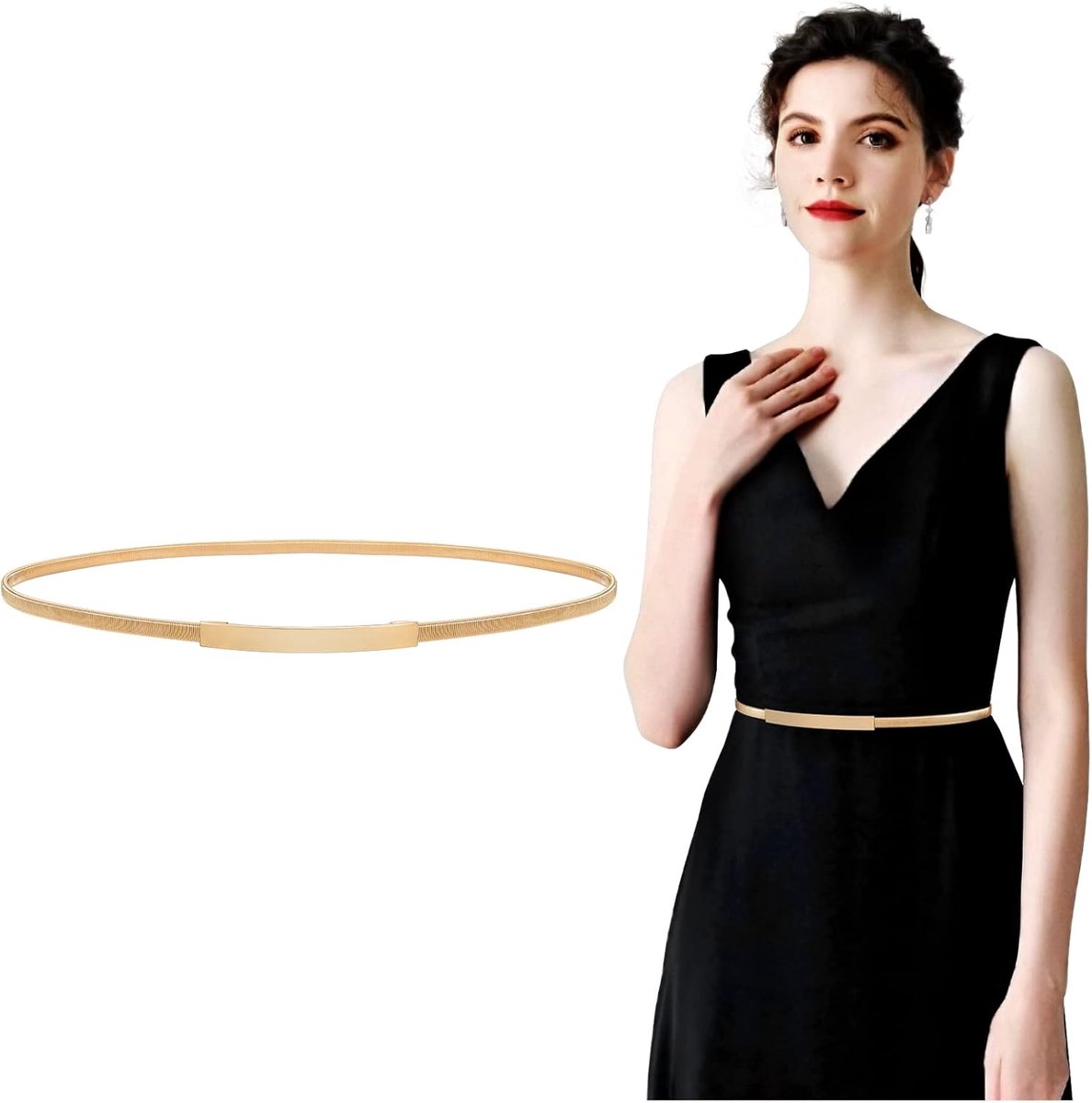 Dunne metalen riem voor dames, elastische metalen kettingriem voor jurk