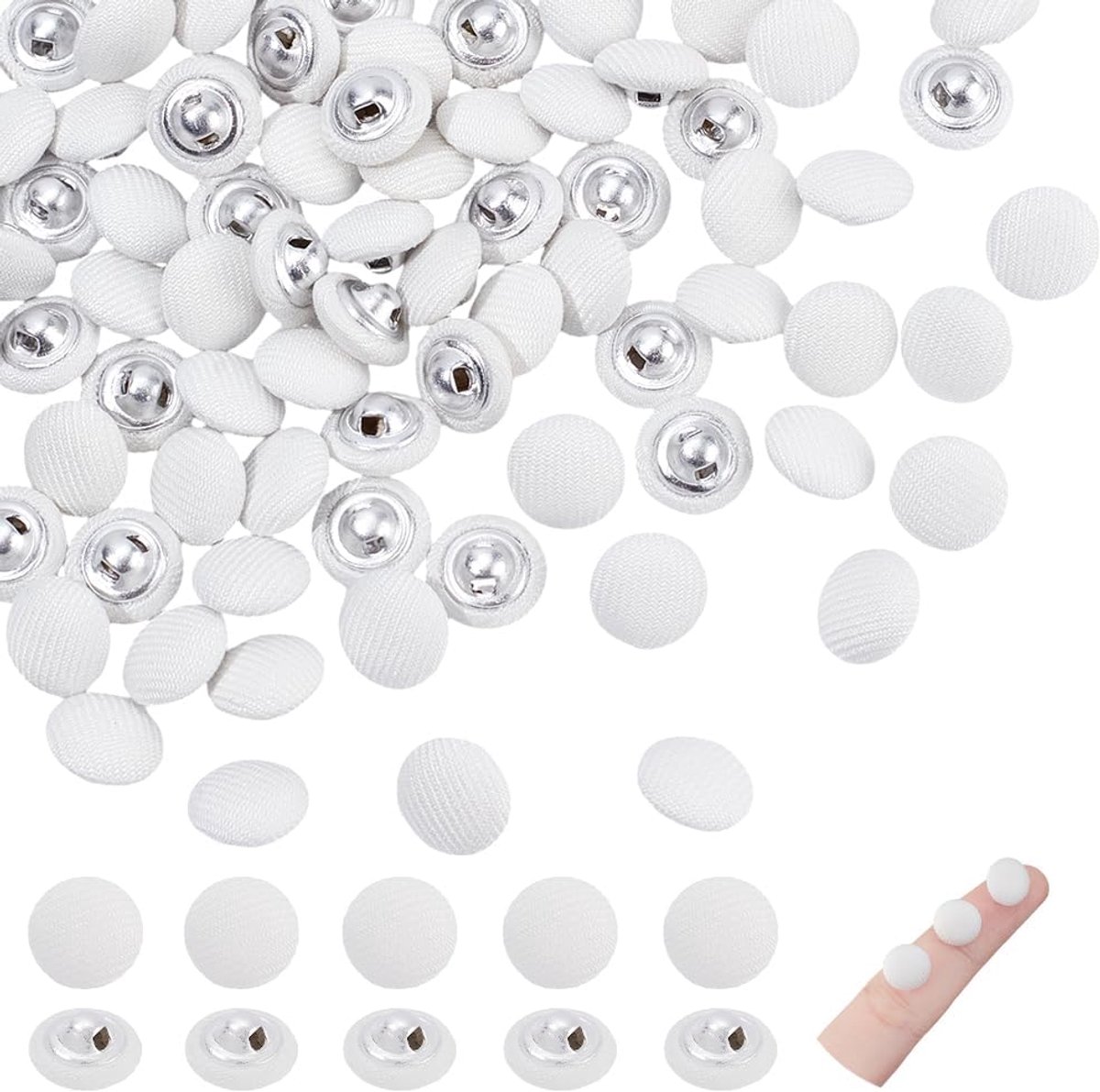 Knopen, 10mm witte stof metalen steel knoppen 1-gats stof doek beklede ronde knoppen voor knutselen naaien steel knoppen voor kleding DIY project scrapbooking