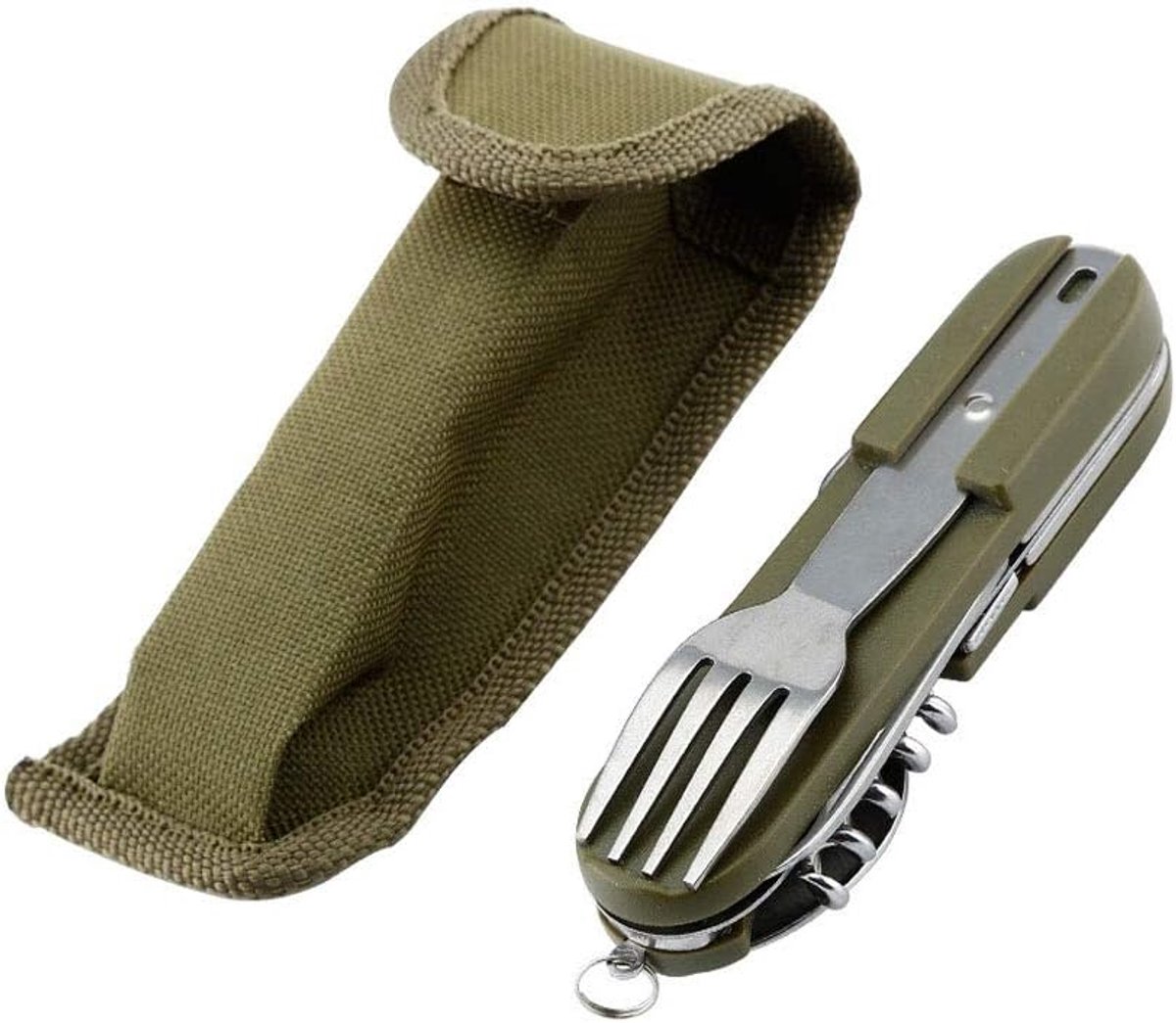 Klapservies, roestvrij staal, outdoor campingservies, afneembaar 7-in-1 multifunctioneel gereedschap