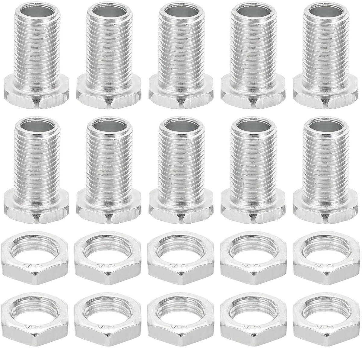 Set zeskantschroeven M10 x 20 mm en moeren, 10 sets holle schroeven met fijne schroefdraad assortiment zeskantschroef door gat bevestiging kroonluchter bevestigingsmiddelen