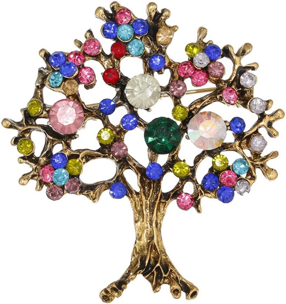 broche dames kleurrijke strass broche boomvormige speld strass vintage broche kristal bruid broche vrouwen kraag sieraden voor sjaals doeken jurken tassen goud