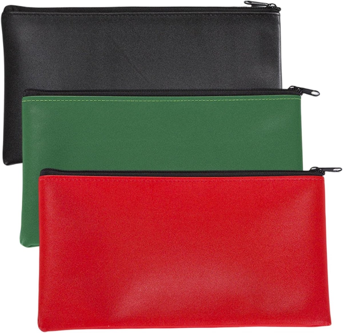 5 Stuks PU Lederen Portemonnee Banktas Documententas Etui Met Ritssluiting en Venster, Ook Pennenetui Cosmeticatas, 27 x 15 cm (5 Kleuren), Zwart