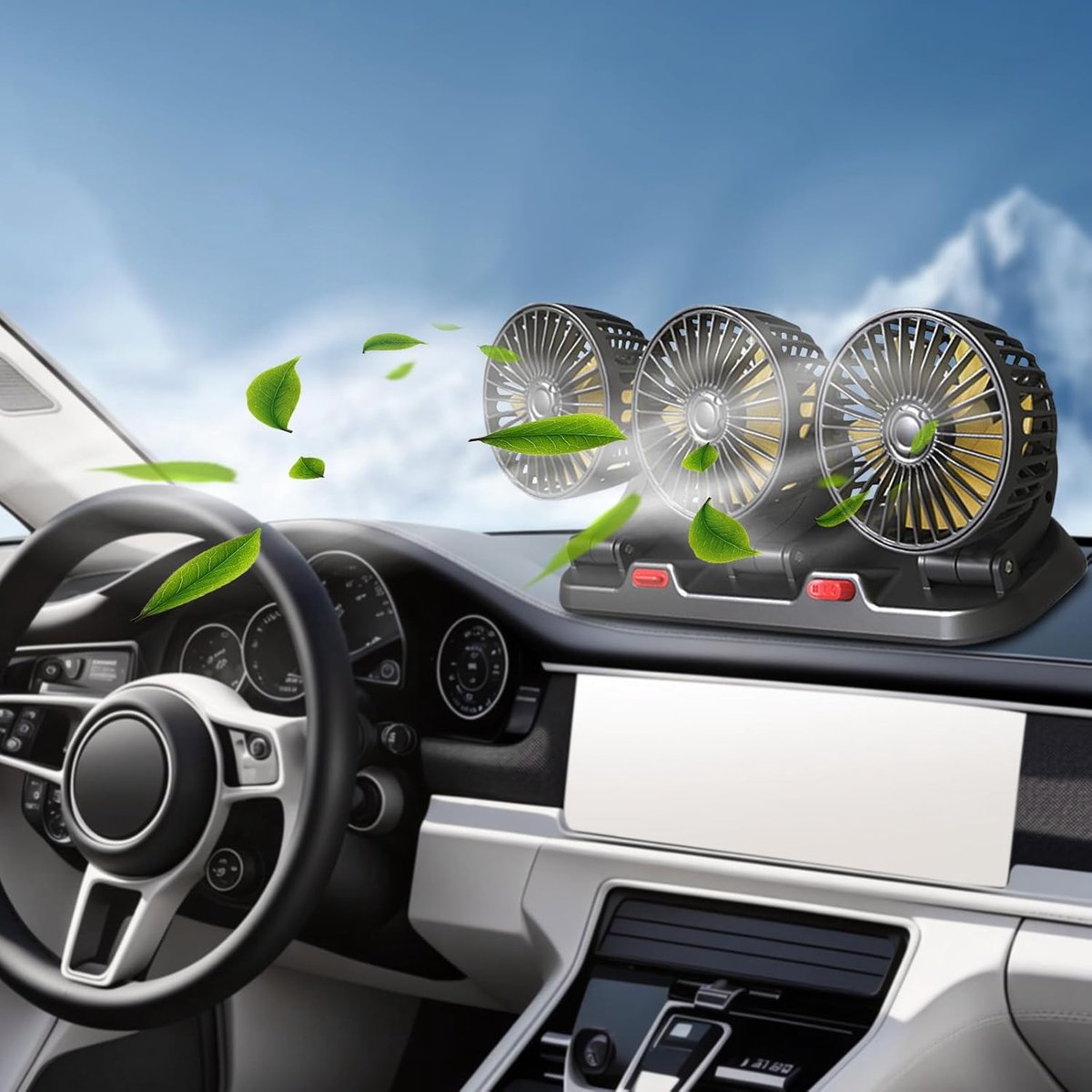 5V/12V/24V auto elektrische ventilator, draagbare koeling koelventilator auto driekoppige zomerluchtventilator, 360° rotatie luchtcirculatieventilator, USB/sigarettenaansteker aangedreven