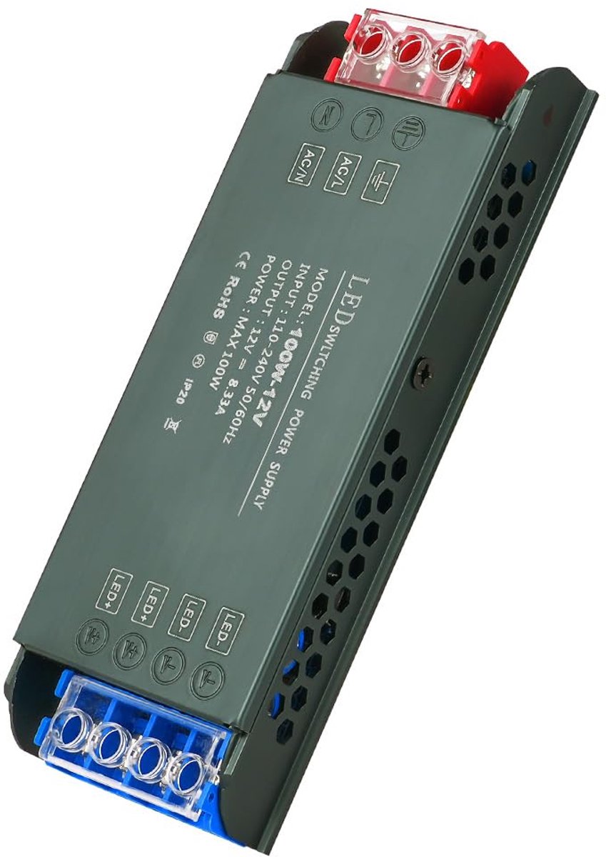 220V naar 12V LED-transformator, 12V 100W LED-voeding, ultradunne LED-transformatordriver, geruisloze LED-driver met constante spanning, geschikt voor laagspannings-LED-strips, LED-verlichting