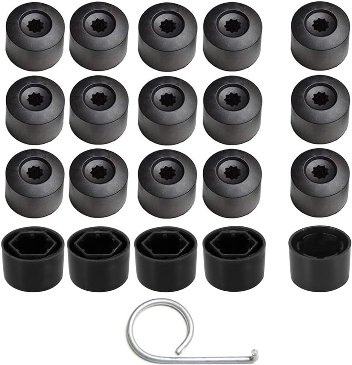 20 stuks Wielmoerdopboutafdekkingen 17mm Universele Zeshoekige Bandmoerafdekkingen(4 stuks Antidiefstalvergrendelingsboutdop+16 stuks Normale Dop) met Verwijderingshulpmiddel (Zwart)