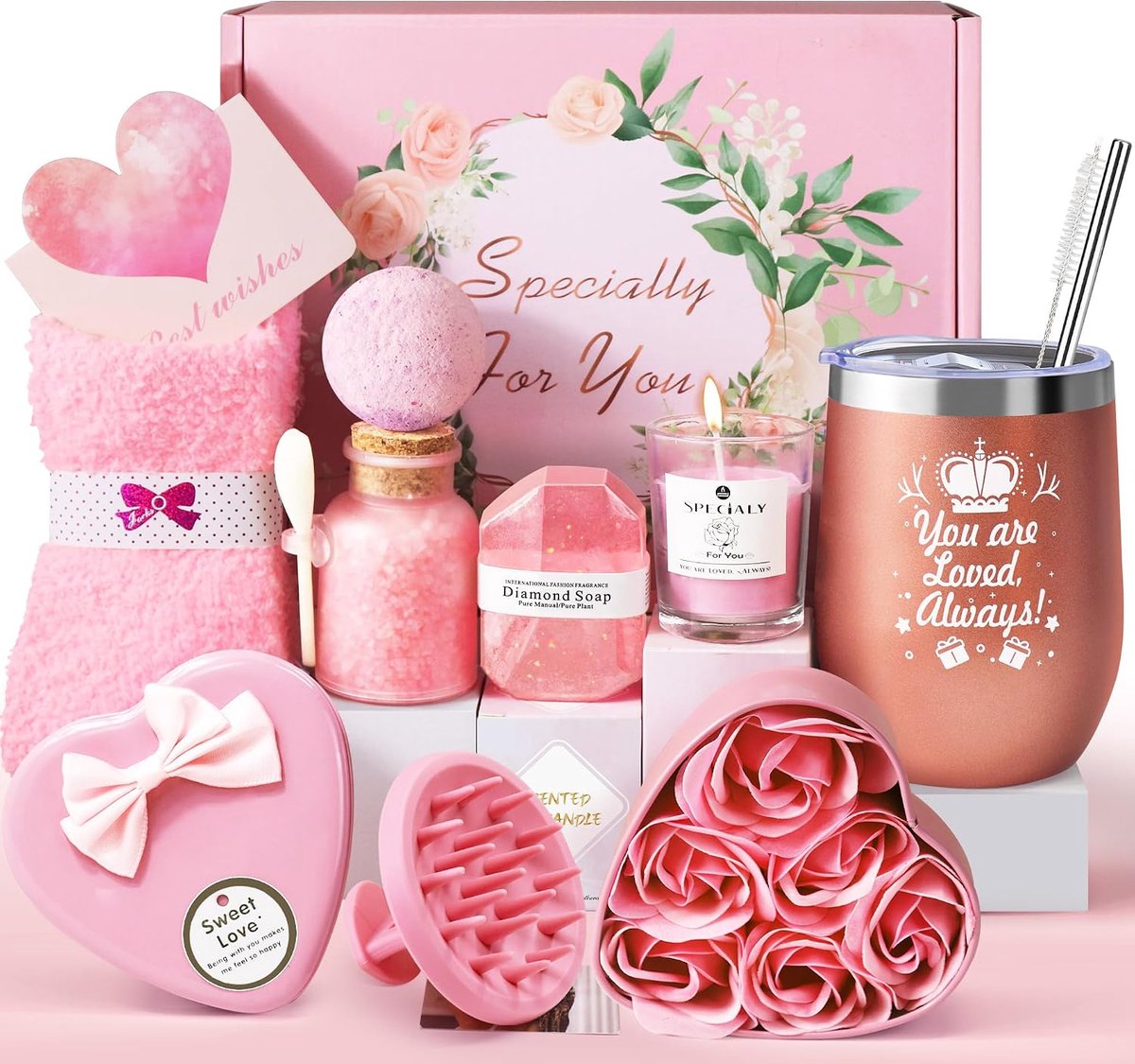 Cadeauset voor Vrouwen - Verjaardag Cadeau - Cadeau voor Vriendin - Cadeau voor Moeder - Cadeau voor Zus - Cadeau voor Beste Vriendin - Wellness Cadeauset - Bad Cadeauset - Geïsoleerde Beker - 10-delig