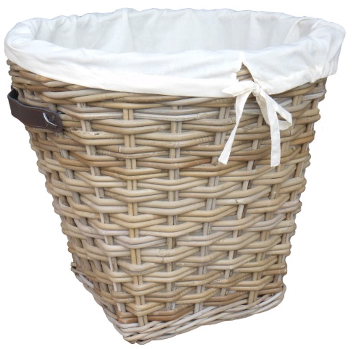 LaVie-Grote wasmand van riet rond model-Grote wasmand van riet leer en waszak