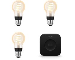 Philips Hue Starterspakket - E27 - met 3 Filament Standaard Lampen (A60) - Warm tot Koelwit Licht -…