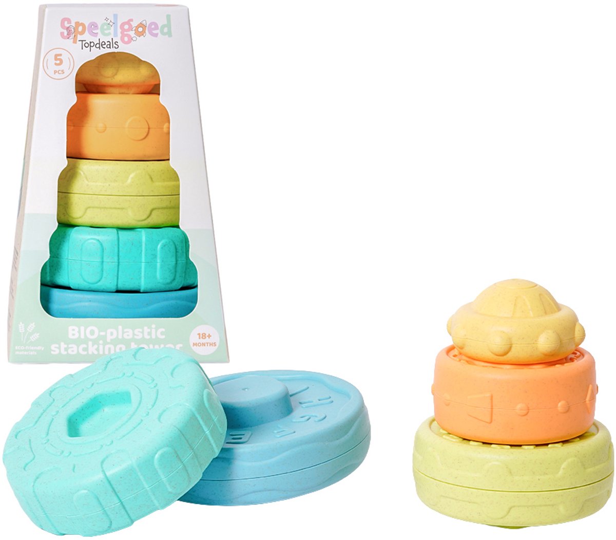 Speelgoedtopdeals - BIOplastic Stapeltoren 5-delig - Duurzaam Speelgoed
