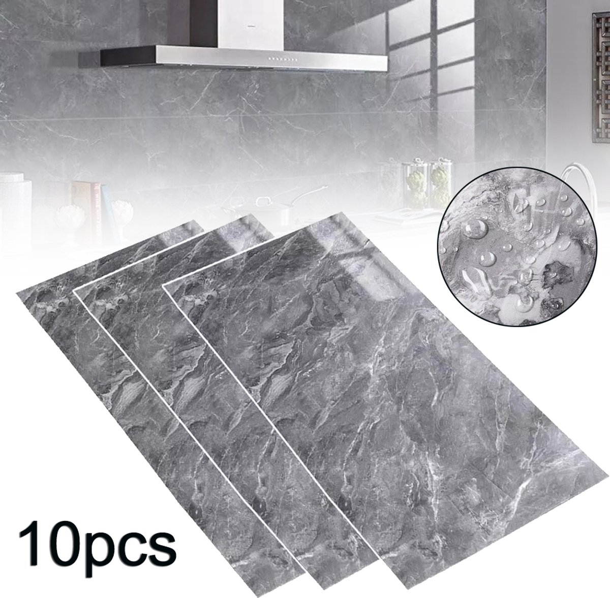 10 Stuks Grijze Marmeren Tegelstickers - 60x30cm Zelfklevende Wandtegels - Zelfklevende Marmeren Tegels - Voor Woonkamer Badkamer