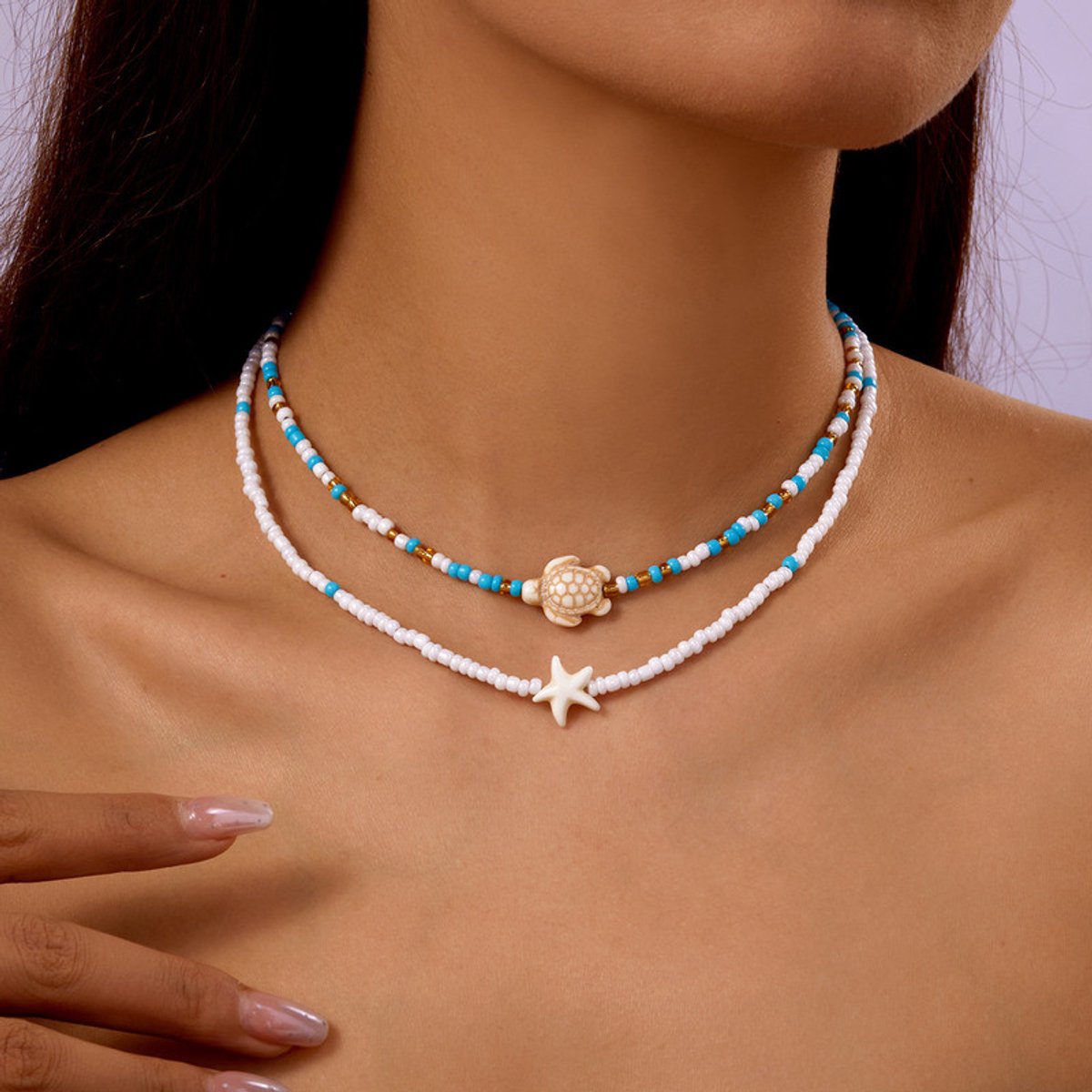 Halsketting - 38+5cm - Kralenketting - Halsketting met kleine kraaltjes - Strandketting - Zomerse stijl - Dames zomer strandkleding - Casual halsketting - Fotoketting - Perfect om mee naar het strand te gaan