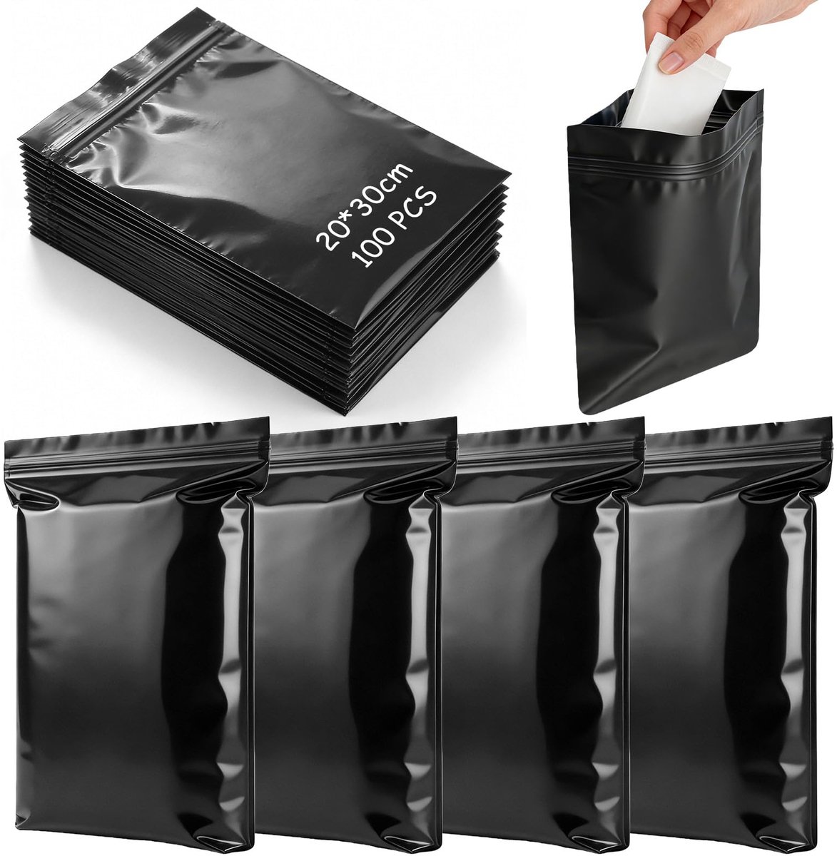 SnelShoppen - 100 Stuks Luierzakken Lekvrij, Geurdicht, 20 x 30 cm, Anti-Peep Afvalzak voor Colostomiezakken, Luiers, Incontinentie-Inlegzolen, Urinez
