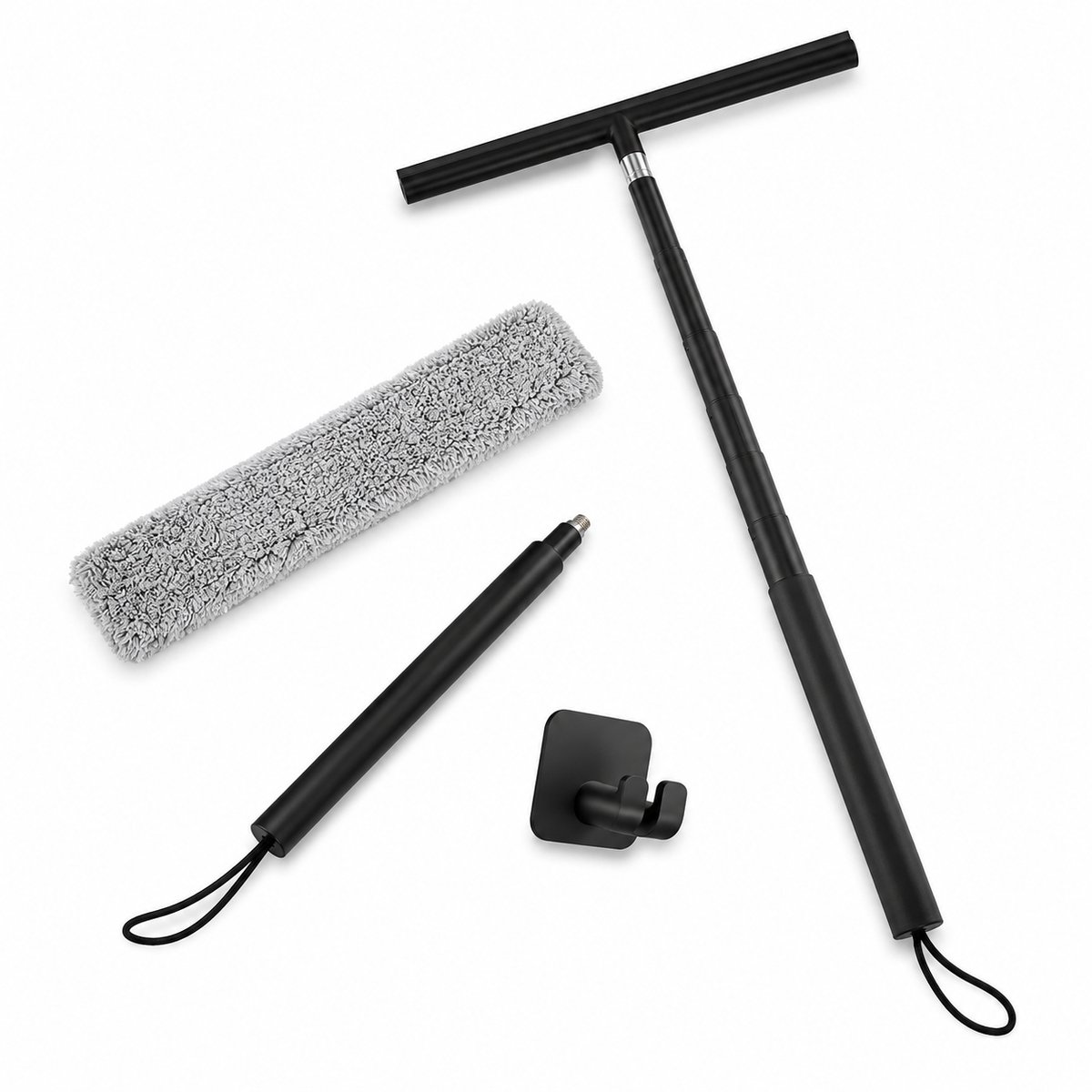 Raamwisser met Telescoopsteel - 120 cm Uitschuifbaar - Raamtrekker met Siliconen Wisser - Douchewisser - Raamwisser voor Douche, Tegels, Spiegels en Ramen - Inclusief Wandhouder & Microvezeldoek