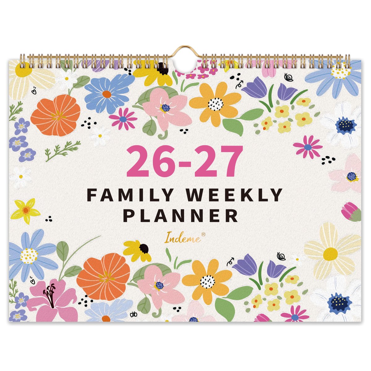 SnelShoppen - Familiekalender 2026 Wandkalender met 6 Kolommen, Taken- en Boodschappenlijstjes, Binnenvak, 32 x 23 cm, Bloem voor Gezinsplanning, Orga