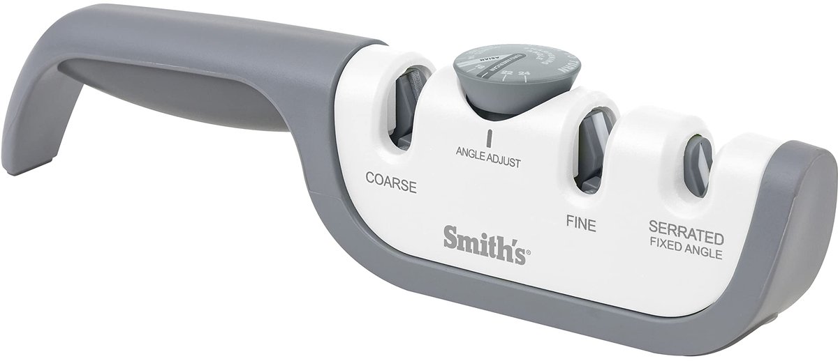 SnelShoppen - Handmatige Messenslijper met Hoekverstelling voor Keuken en Camping - Smith's 51109 Select, Wit/Grijs, Voor Perfecte Snijresultaten