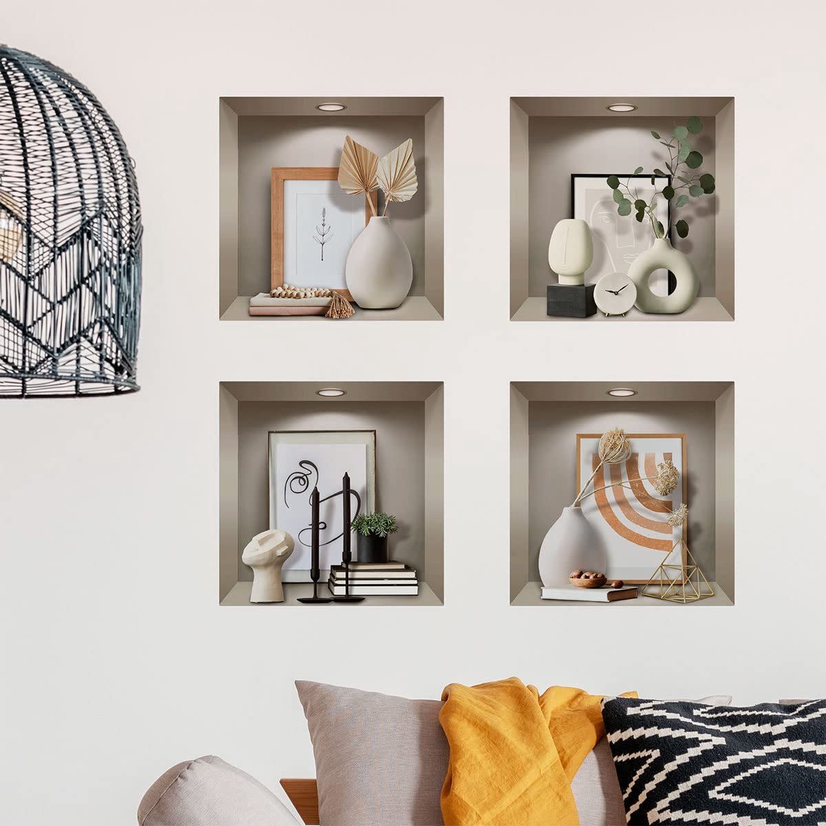 SnelShoppen - 3D-stickers zelfklevend met 3D-effect voor slaapkamers en woonkamer - Decoratieve muursticker vazen en designobjecten, 60 x 60 cm, tromp