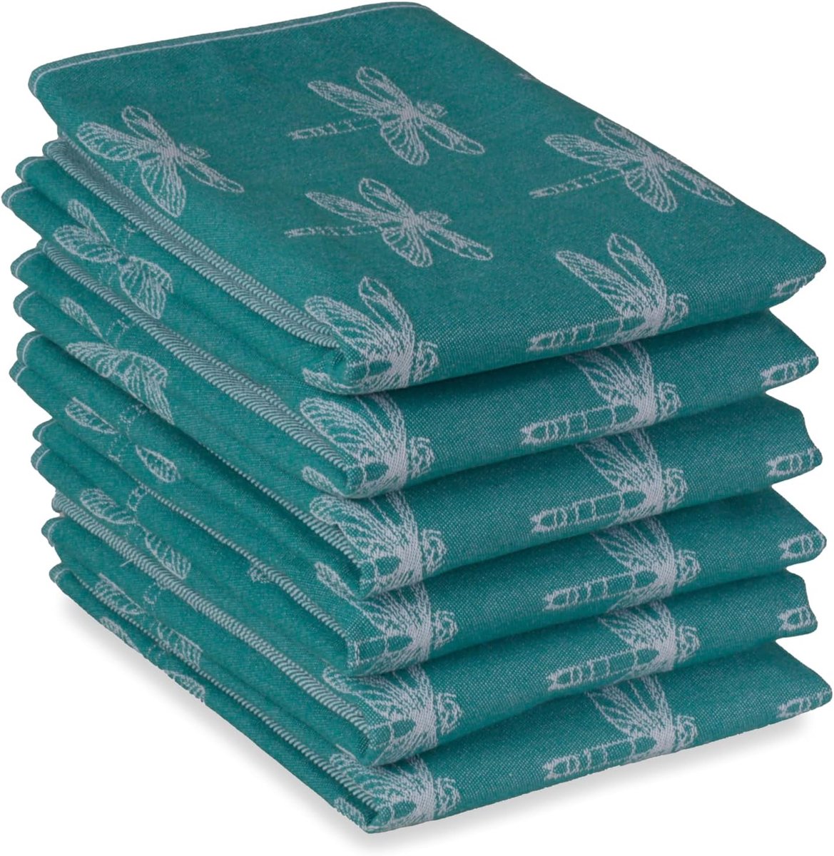 SnelShoppen - Luxe Keukenhanddoeken Set - 6 Stuks - 50x70 cm - 100% Katoen - Hoge Absorptie & Duurzaam - Smaragd Groene Libelle, Teal - Perfect voor K