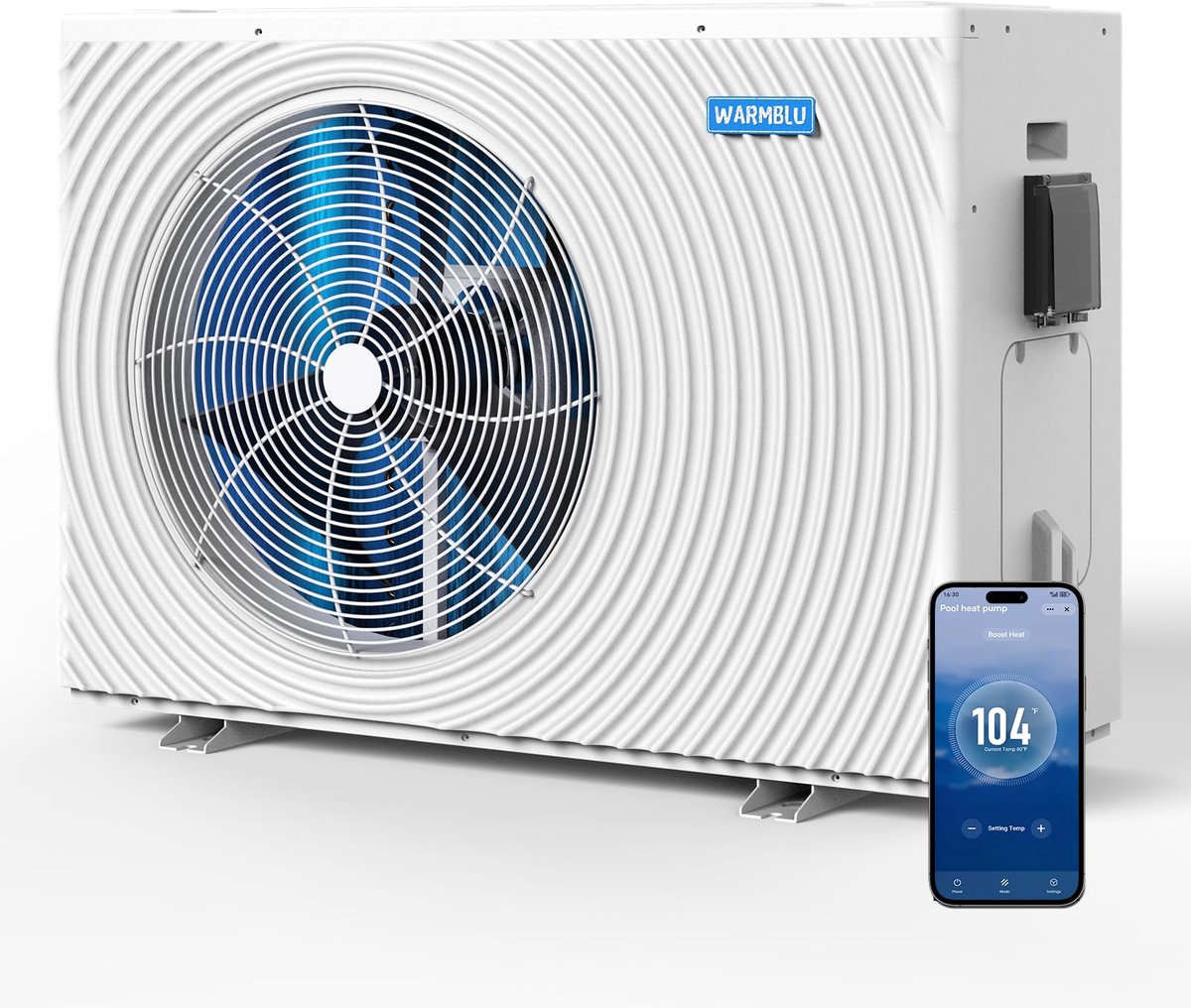 SnelShoppen - WARMBLU H10 Warmtepomp Zwembad 35.000 BTU, Max. 34 m³, COP 16, 45% Energiebesparing, WiFi-ondersteuning, 220-240 V/50 Hz