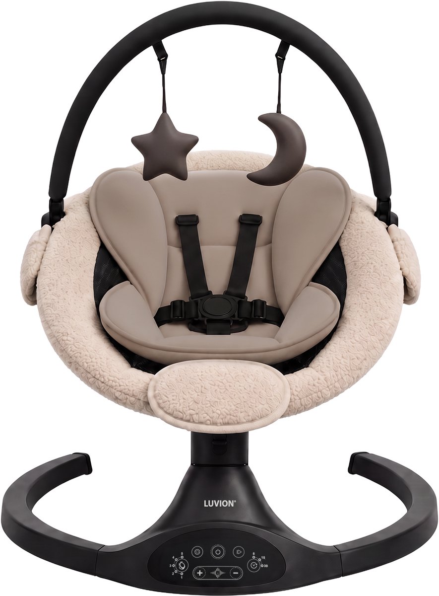LUVION® Baby Swing Beige - Elektrische Babyschommel - Automatische Wipstoel voor je Baby - Schommelstoel - Babyswing - Uitneembare Wasbare Wipstoelhoes – foto 3