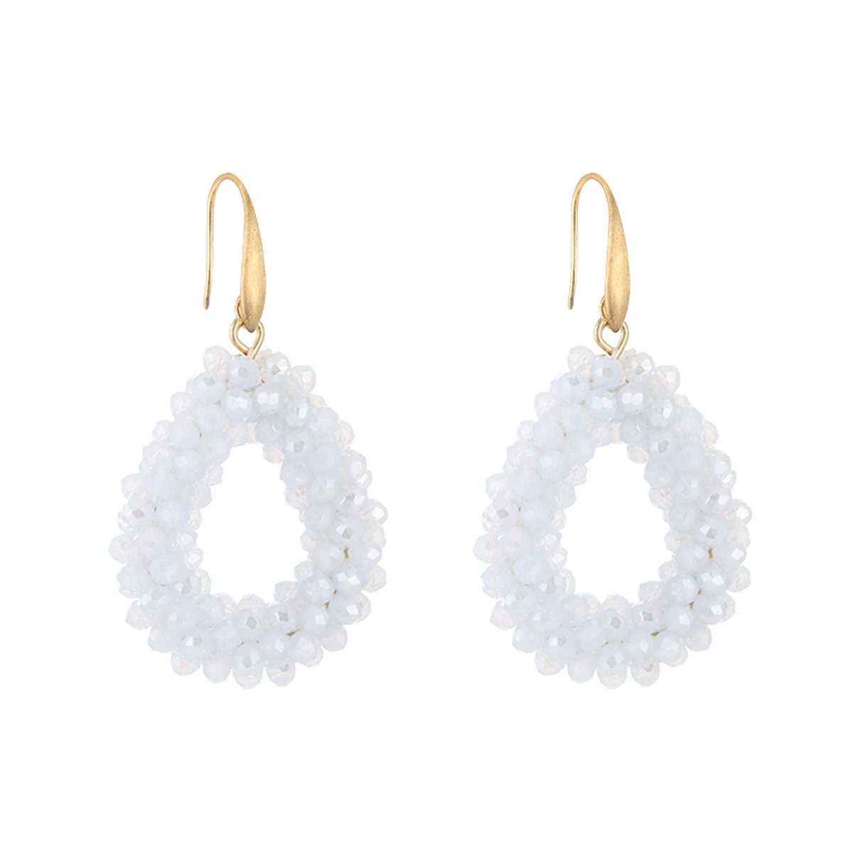 Crystal Bead Teardrop Drop Earrings – Luxe Kristal Druppel Oorbellen – RVS - Off white
