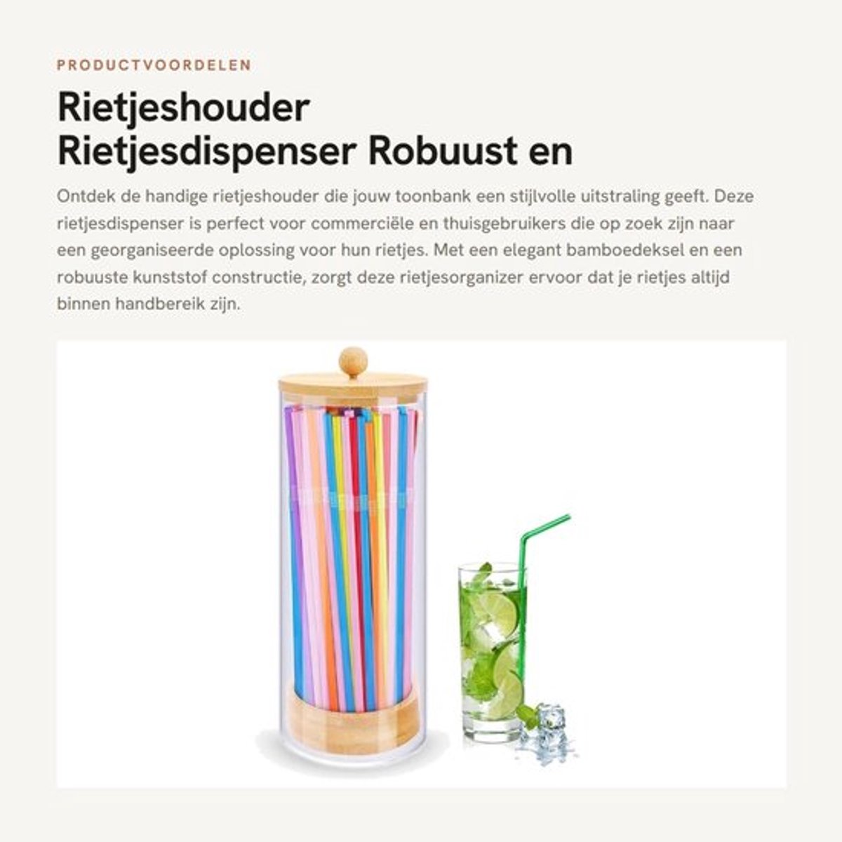 Rietjeshouder met bamboedeksel - Rietjesdispenser - Rietjesorganizer - Kunststof - Duurzaam - Stofdicht en vochtbestendig