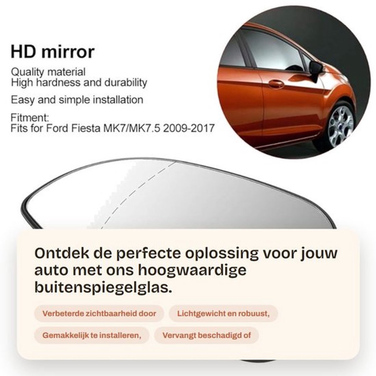 MTTproducts - Deurvleugel Backup Spiegel - Elektrisch Verwarmd Glas - Hoogwaardig en Duurzaam - Geschikt voor MK7 - Buitenspiegelglas - Vervangingsonde...