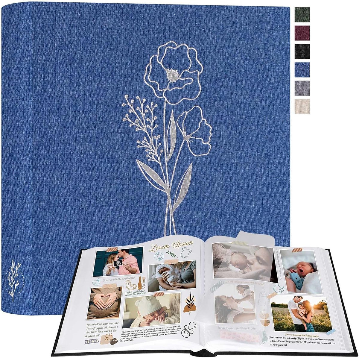 SnelShoppen - Fotoalbum Scrapbooking Groot Linnen DIY 100 Witte Pagina's met Cellofaan Scheiders voor Foto's 9x13 cm, 10x15 cm, 13x18 cm (Blauw, 30x33