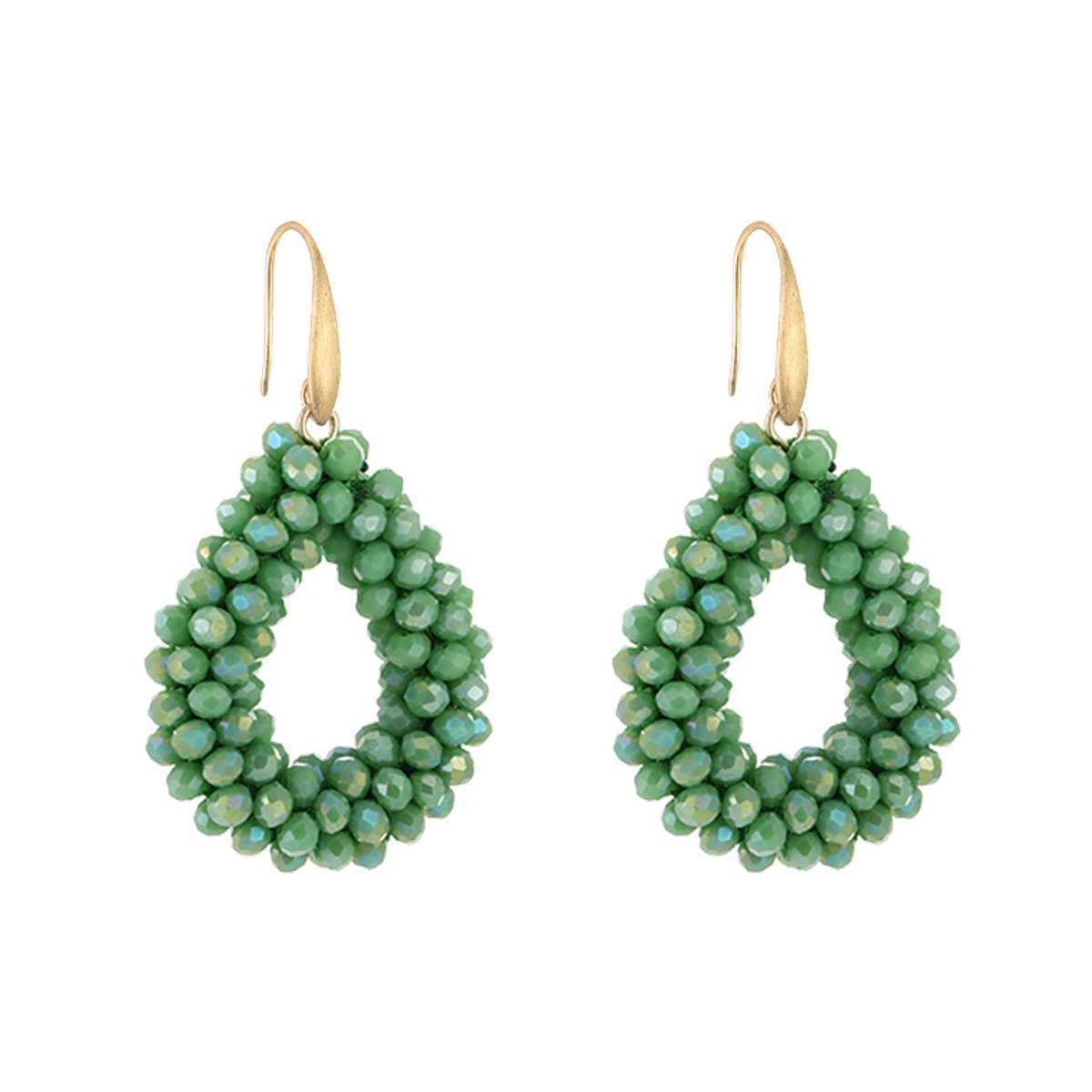 Crystal Bead Teardrop Drop Earrings – Luxe Kristal Druppel Oorbellen – RVS - Groen