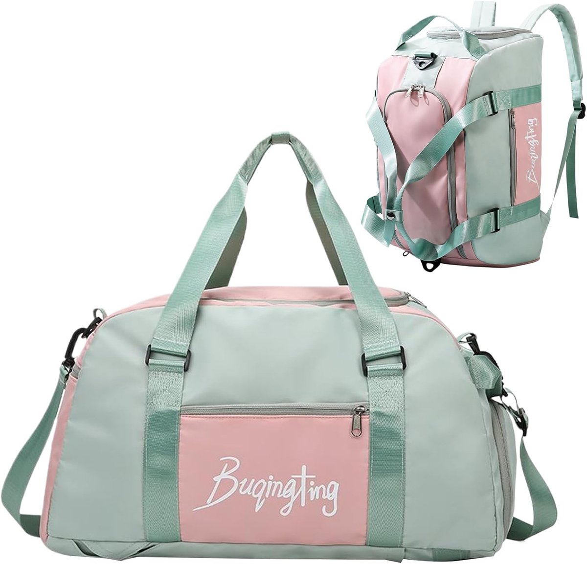 Sporttas 35 l - Groen en Roze - Schoenenvak en natte tas - Perfect voor sportschool - ShopVlot