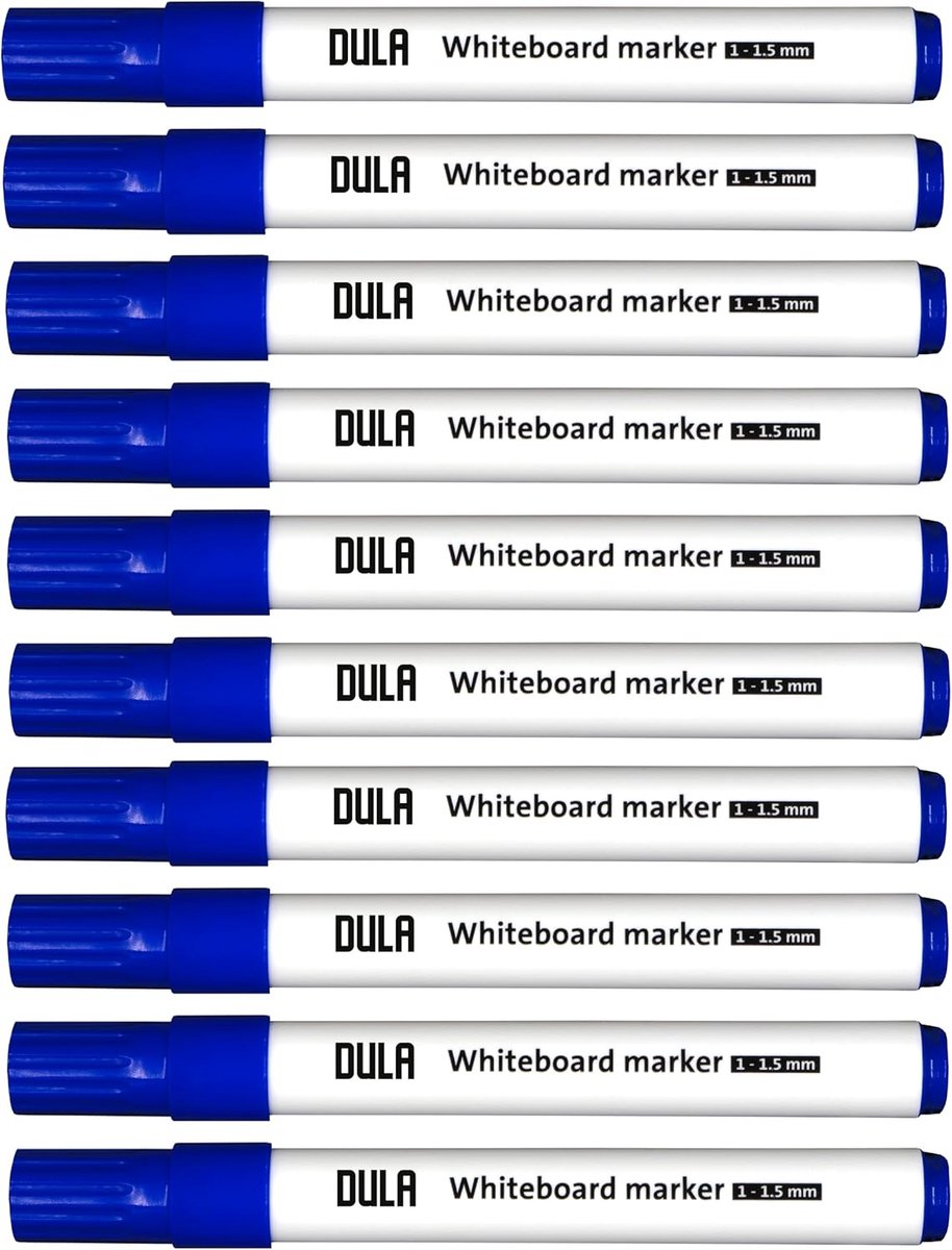 Thijox - Whiteboard stiften blauw - 10 stuks - Whiteboard markers met 1-1.5 mm ronde punt - White board stift voor school, kantoor en thuisgebruik