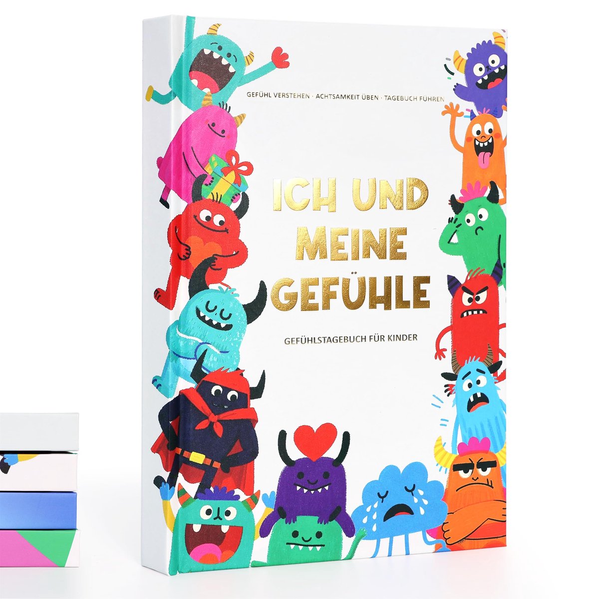 SnelShoppen - Emotion diary voor kinderen Monster Goud - Creatief schrijfboek voor kinderen - Dagboek met slot - A5 formaat - Perfect voor school, thu