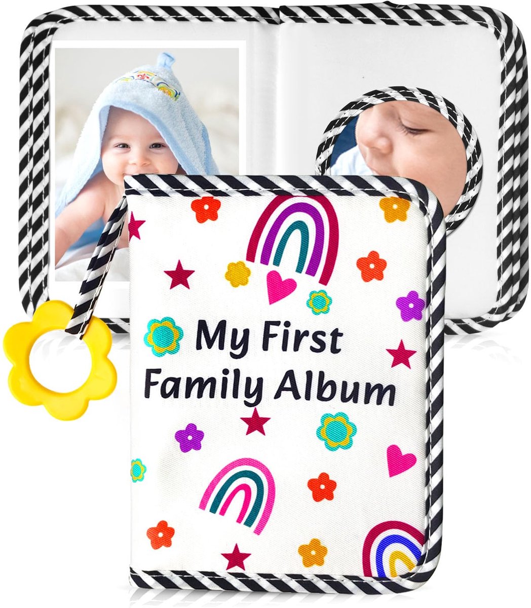SnelShoppen - BohemiaBy Babyfotoalbum Zacht voor 10x15 cm Foto's met Veiligheidsspiegel, Perfect als Douchegeschenk Set voor Kinderen, Regenboog Desig