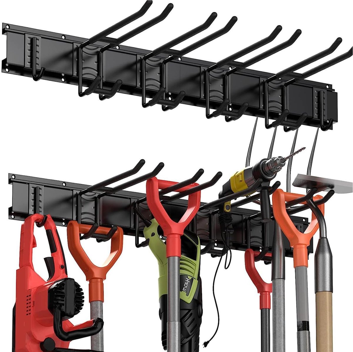 SnelShoppen - Gaethra Gereedschapshouder met 6 Wandhaken, Verstelbare Tuingereedschapshouder voor Garage, Binnenplaats, Kelder, Organisatie, Zwart