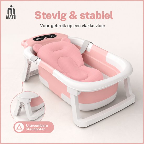 MATTI® - Baby Bad- Babybad - Baby Badset - Opvouwbaar - Inclusief Kussen en Thermometer - Roze — afbeelding 3