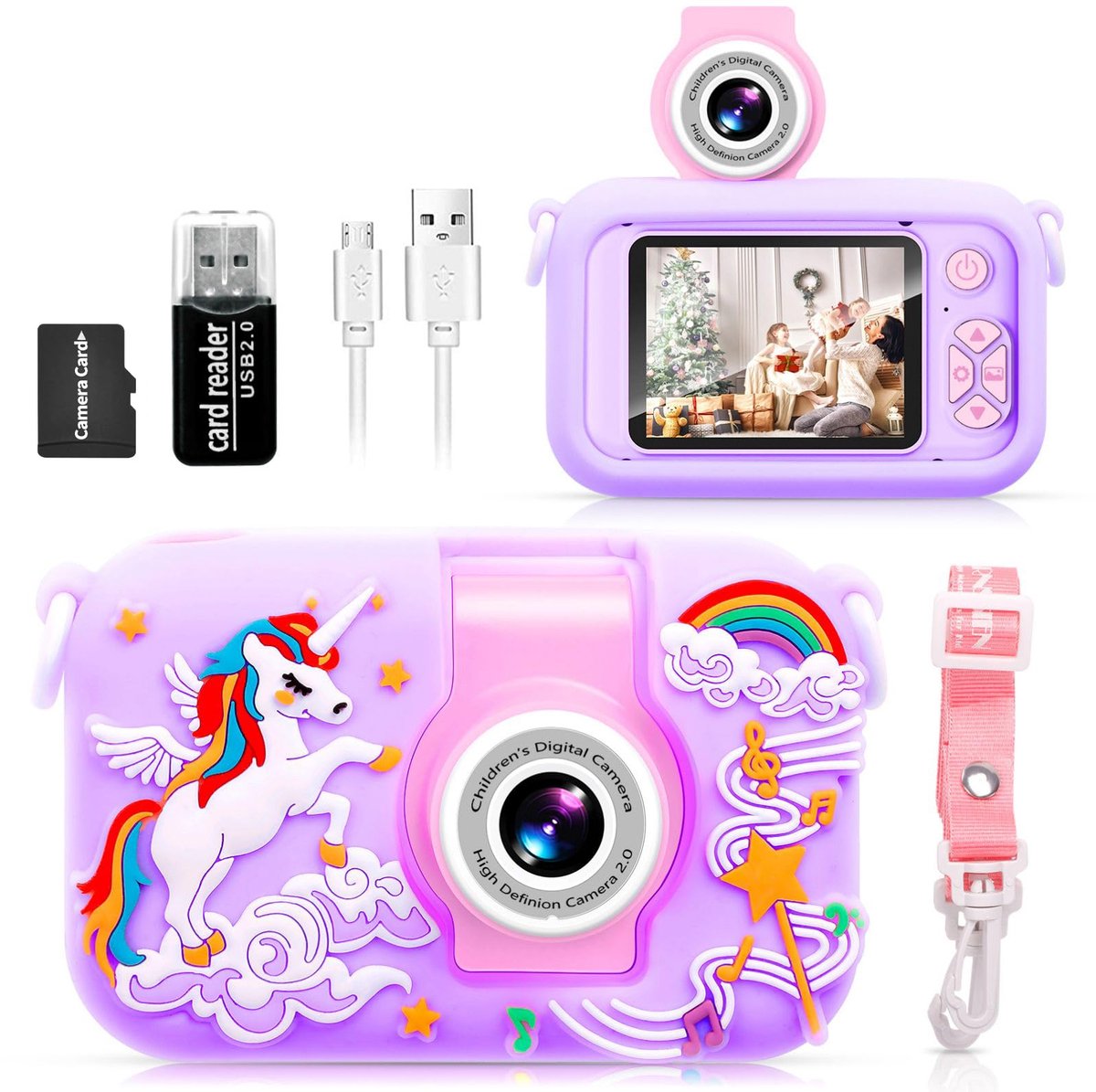 SnelShoppen - Kids Camera 2,4" Groot Scherm & 180° Draaibare Lens, 1080P HD, Perfect voor Kinderen, Feestjes, Camping, Avonturen en Creatieve Momenten