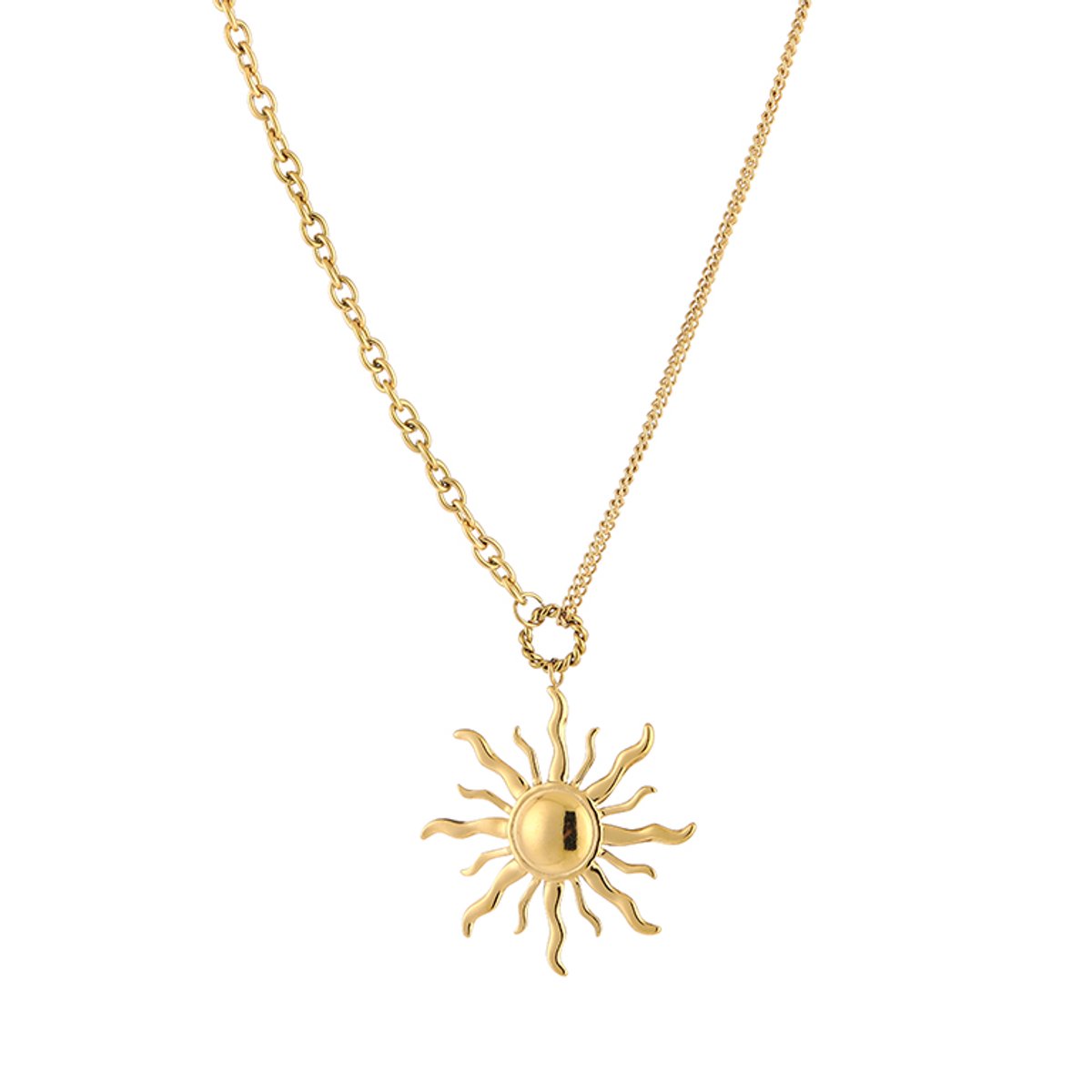 Zomerse Dames Ketting met XL Zon Hanger - Opvallend Celestial Statement Sieraad - Goud