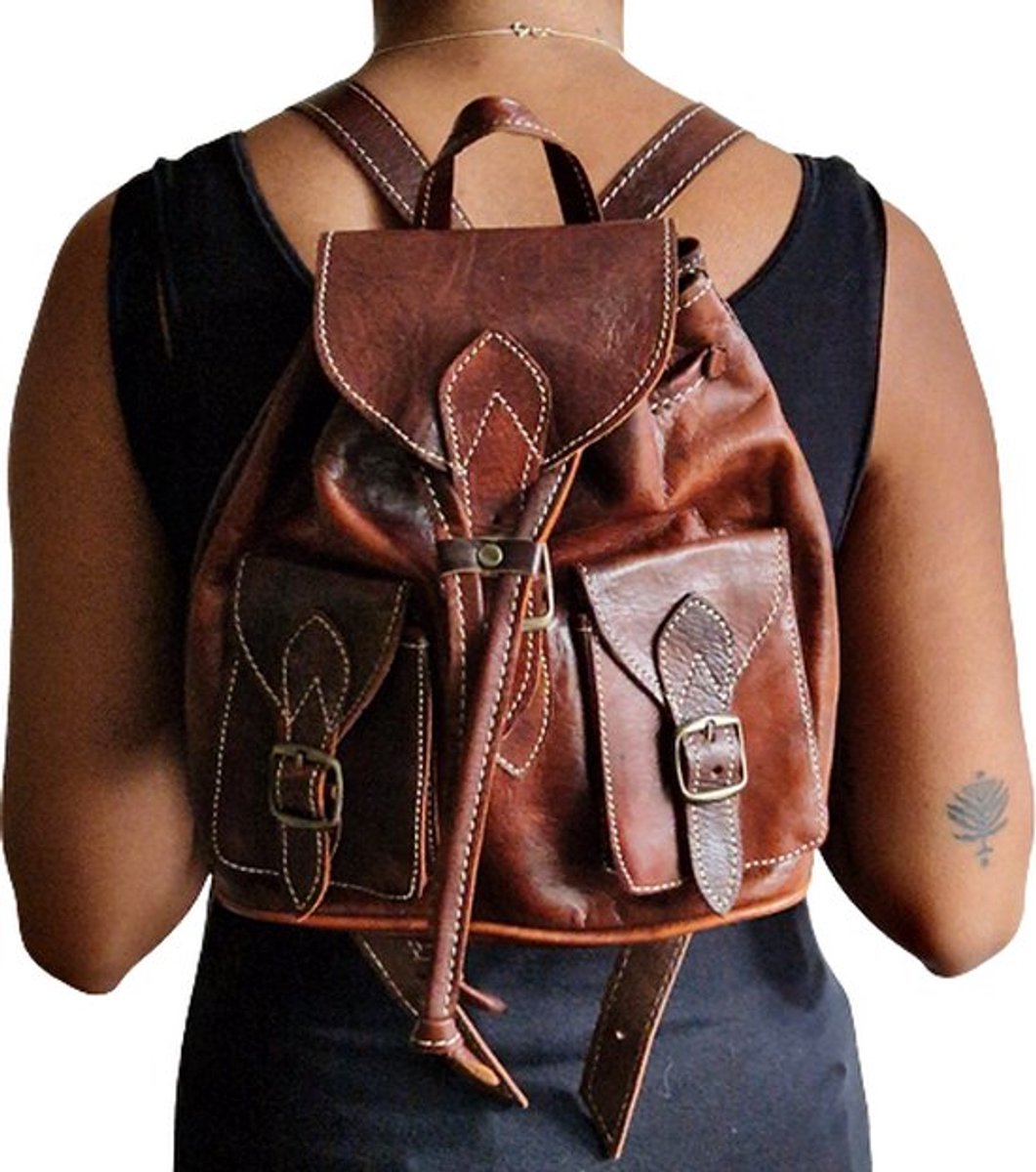 Rugzak - Leer - Bruin - DonkerBruin - Bohemian Stijl - Boho - Rugtas - Backpack