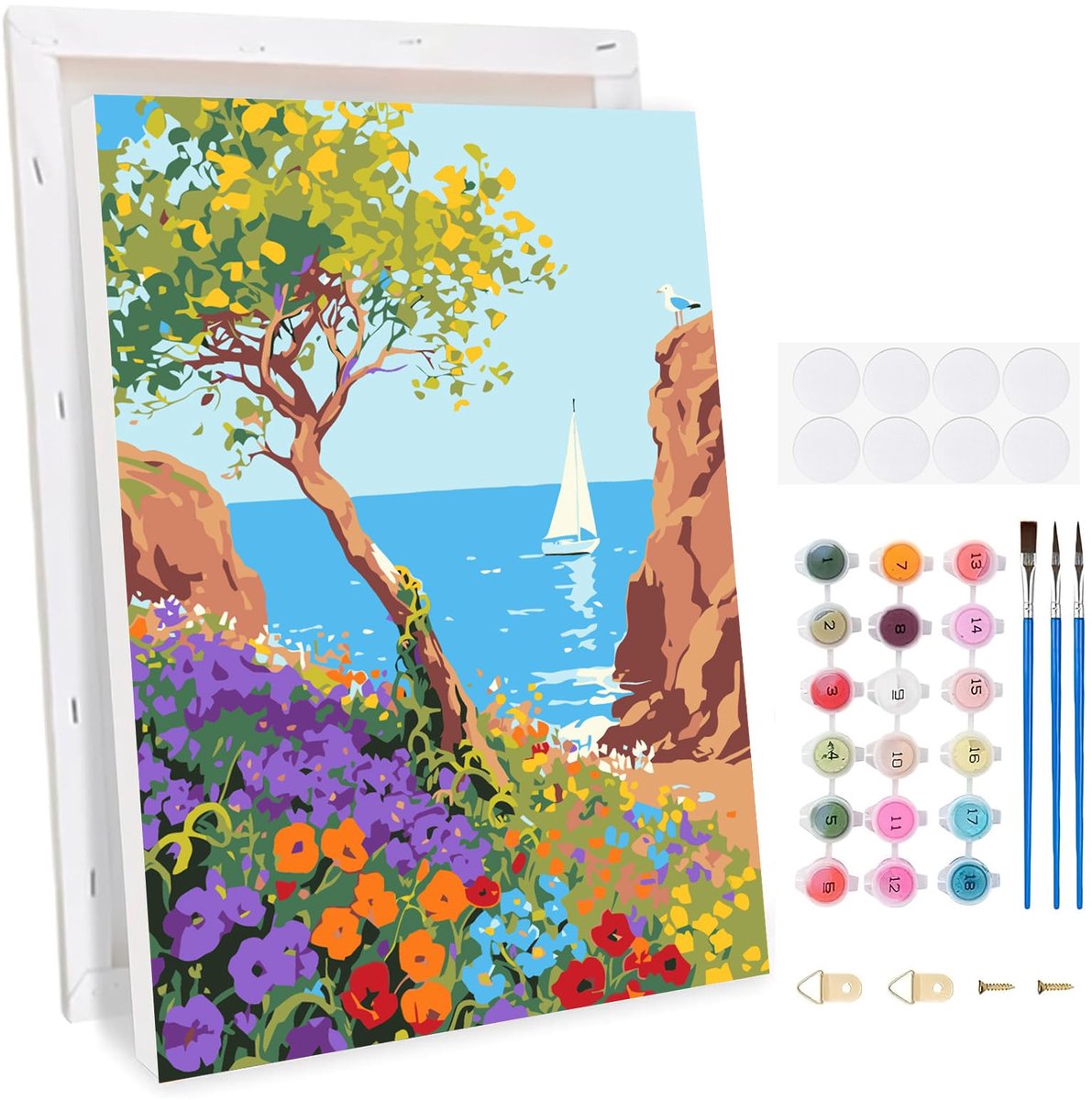 SnelShoppen - Schilderen op Nummer TLIOBLO Seaside Landschap met Bloemen en Huis voor Kinderen en Volwassenen, Kleur op Nummer met Lijst, Creatieve Ac