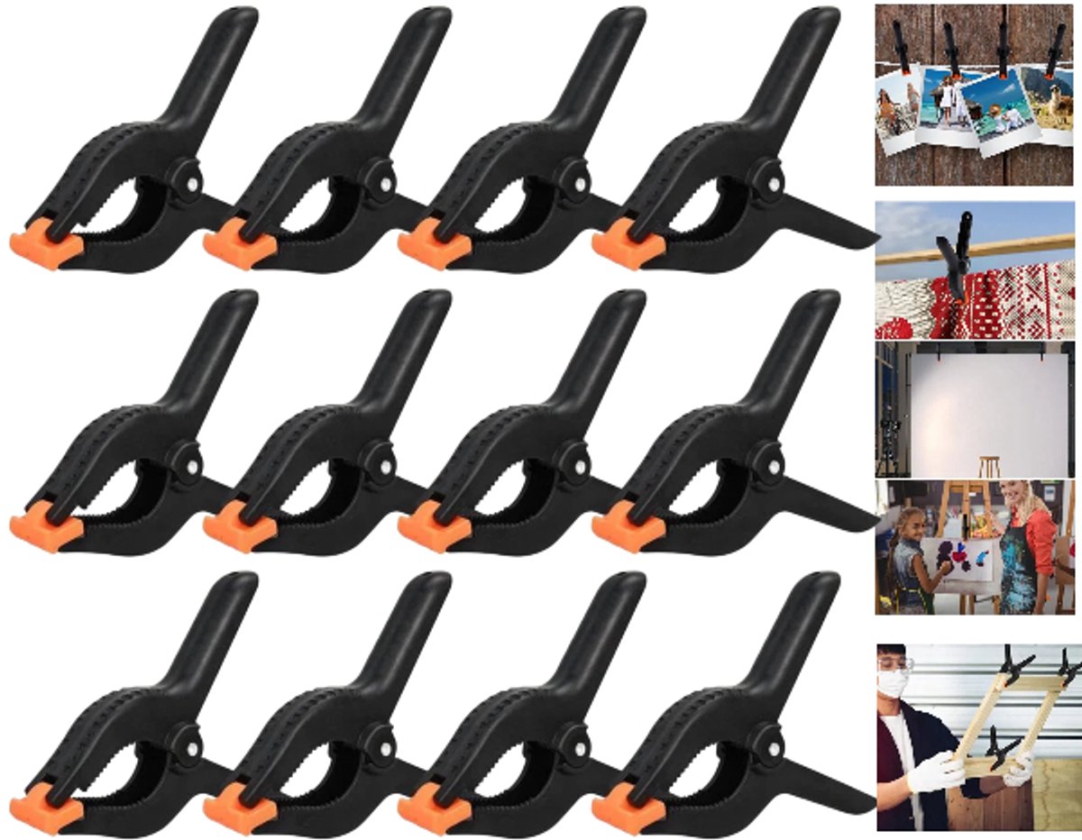 Verpakking van 12 stuks - A-frame clips - Veerclips - Clips voor zwembadafdekkingen - Kunststof veerclips - 9*7 cm - Snel klemmend - Geschikt voor marktkramen, fotostudio's, houtbewerking, fotografieachtergronden, doe-het-zelf kunstprojecten
