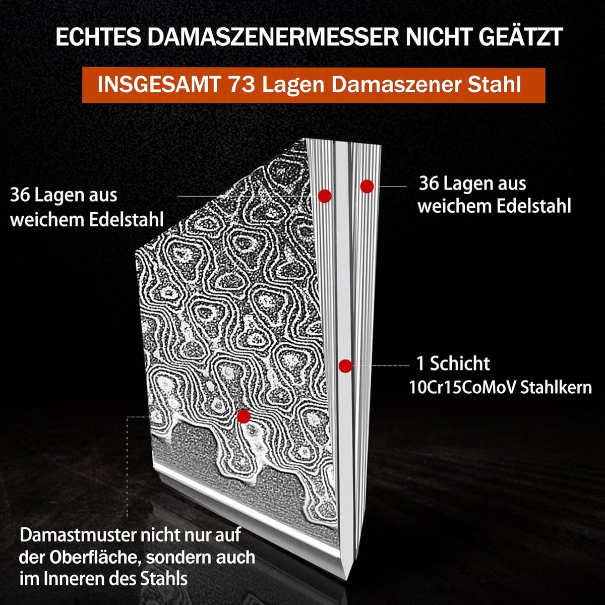 SnelShoppen - Koksmes 20cm in 73 Lagen Damascus Staal - Ultra Scherp Keukenmes met Ergonomisch Pakkawood Handvat - Professioneel Kookmes voor Thuis en