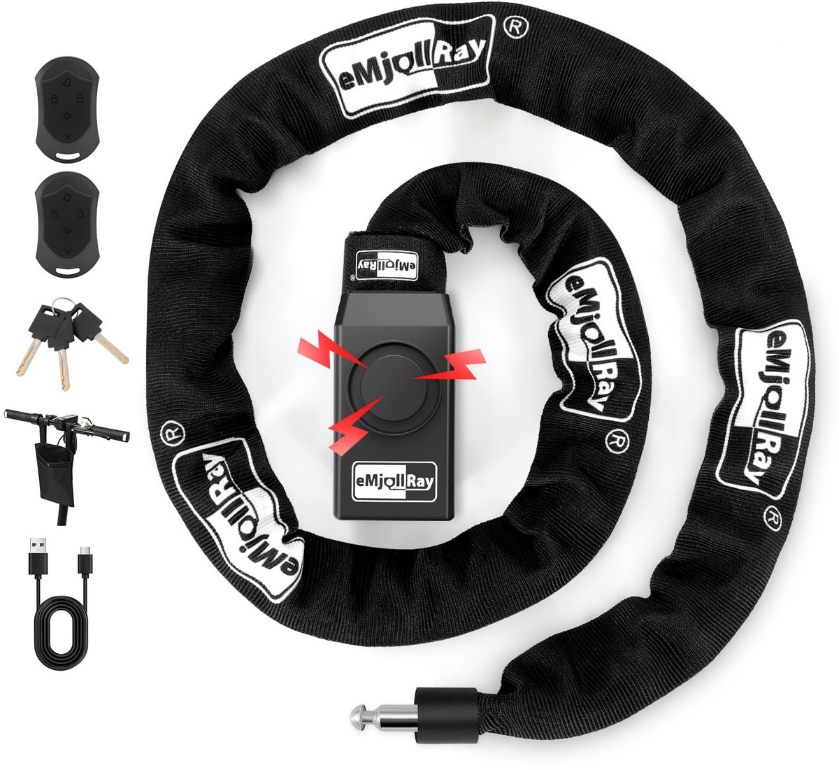 SnelShoppen - Fietsslot met Alarm 120cm 110dB voor E-scooter, E-bike, Motorfiets - Inclusief 2 Afstandsbedieningen, 3 Sleutels, USB C-kabel, Siliconen