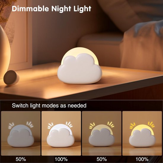 Draagbaar nachtlampje, nachtlampje, wolk, oplaadbaar, voor borstvoeding, nachtlampje voor baby's, bedlampje voor kinderen, decoratie, babykamer, 4 instelbare intensiteiten (wit) van Merkloos — afbeelding 5