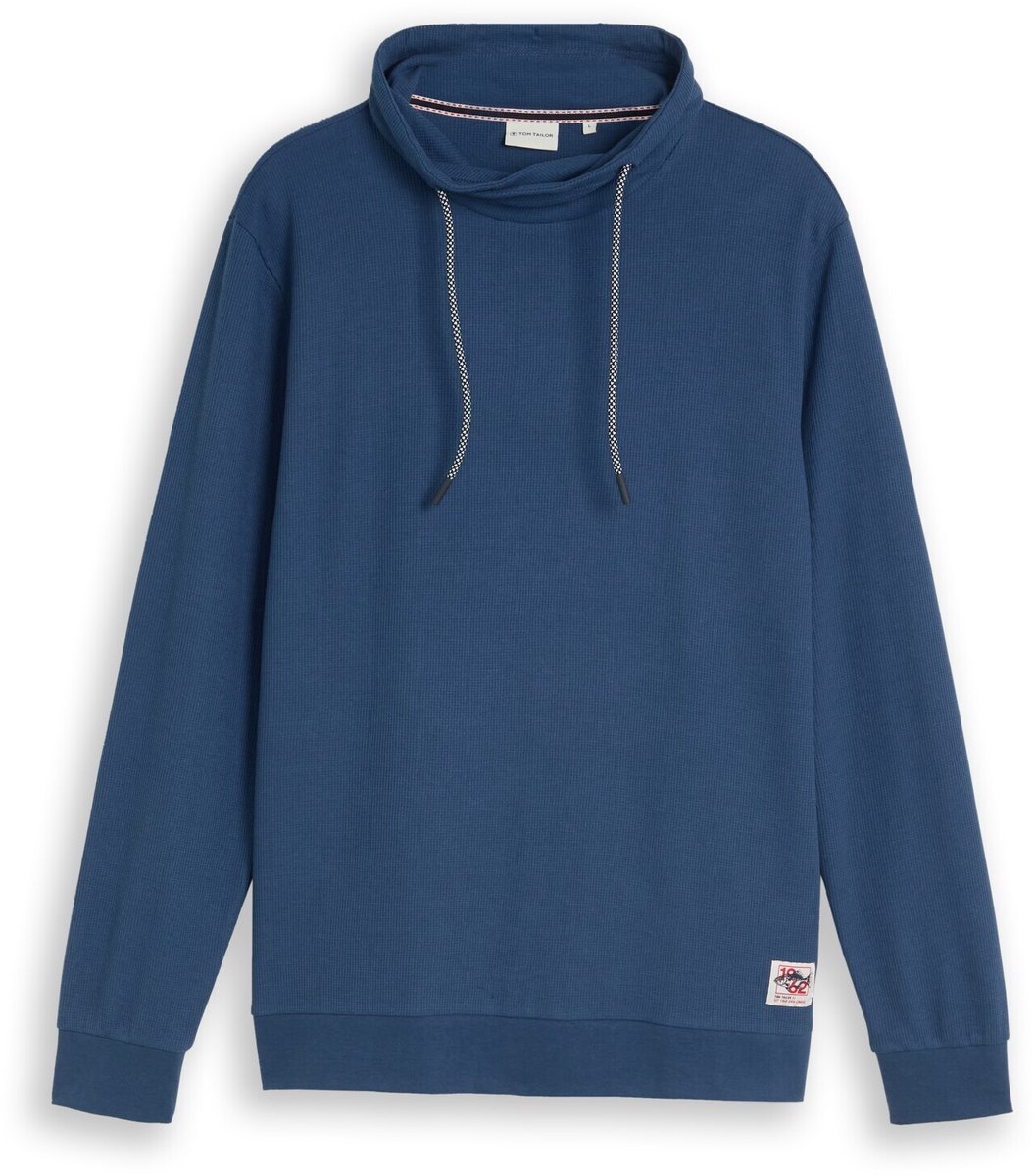 Tom Tailor - Snood-shirt met lange mouwen en wafelstructuur - Maat XXXL - Dark Duck Blue