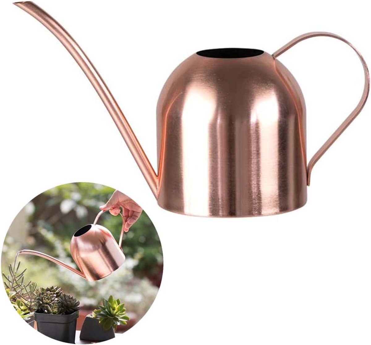 Roestvrijstalen gieter - Kleine gieter met lange tuit voor thuis, binnen en buiten, tuin, vetplanten - 450 ml (Goud) (roze)