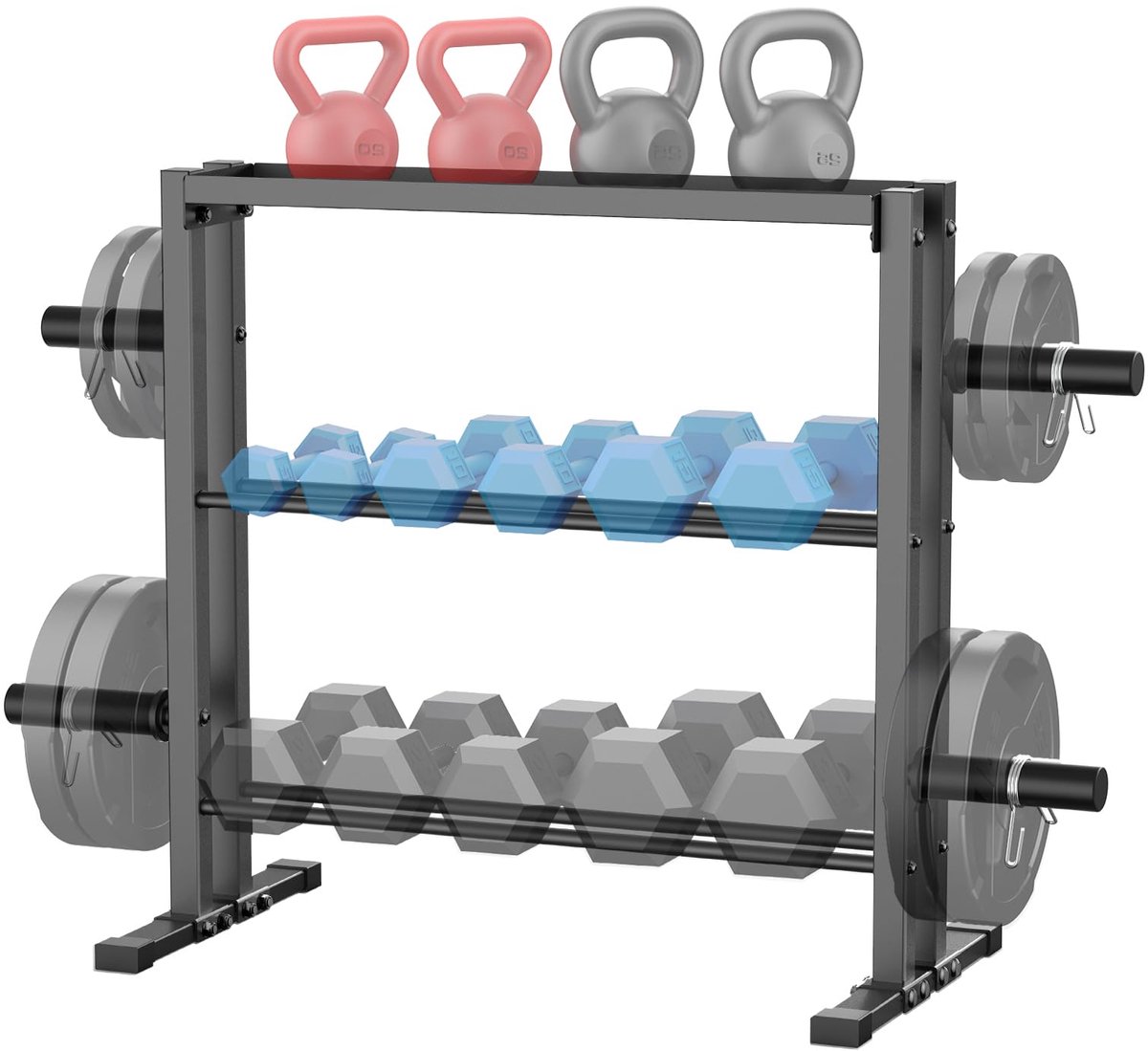 SnelShoppen - Halterstandaard, 3-laags opbergstandaard voor gewichten, halters, kettlebells, stevige metalen constructie, optimale ruimtebesparing voo