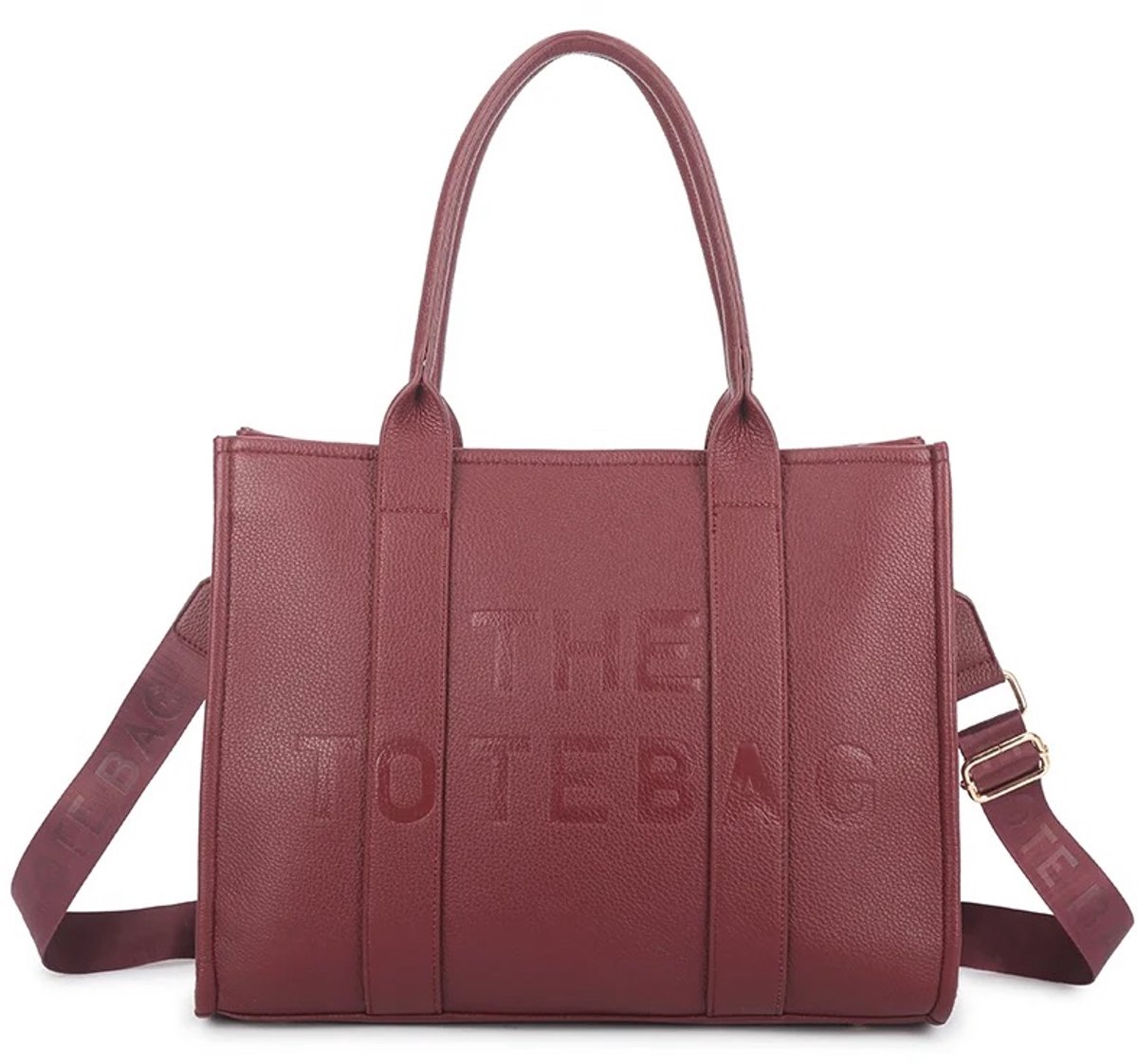 Damestas The Tote Bag XL – Bordeaux – 40 x 30,5 x 18 cm – PU-leer - Schooltas, Laptoptas & Schoudertas – Rits – Meerdere Vakken – Luxe Voering
