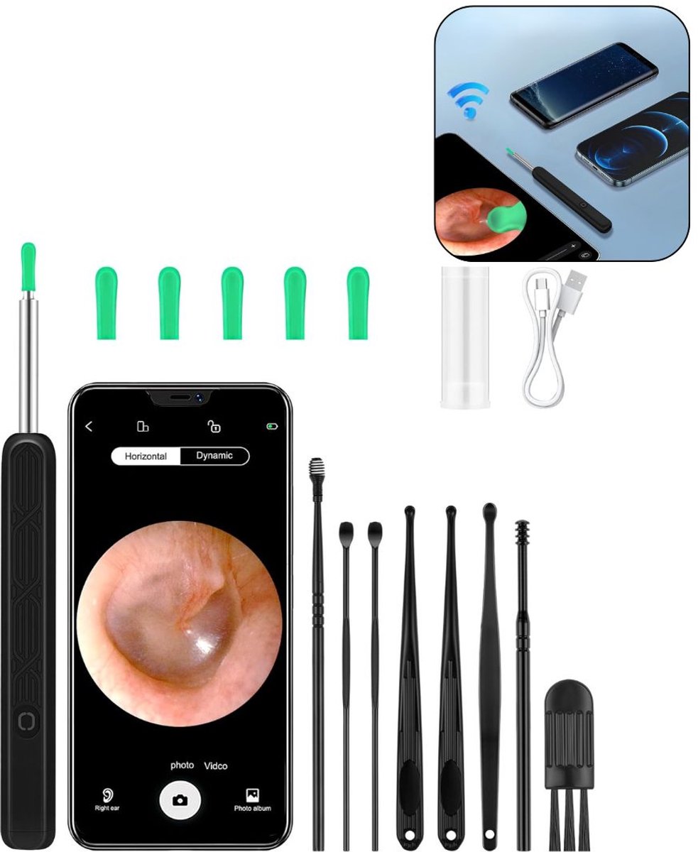 ApexArte® Oor Reiniger - Otoscoop Camera - Oor Inspectie - HD IPS Scherm - Zwart