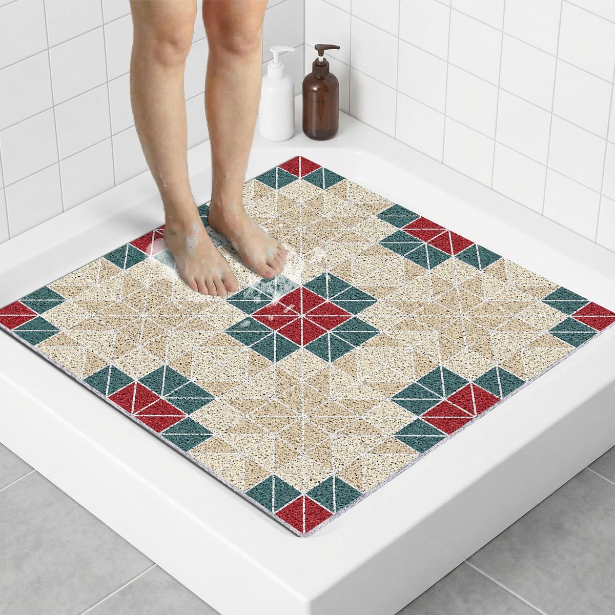 SnelShoppen - Vierkante Douchemat 70x70 cm PVC Luffa, Antislip Badmat, Sneldrogend met Afvoer, Veiligheid voor Senioren en Ideaal voor Natte Ruimtes
