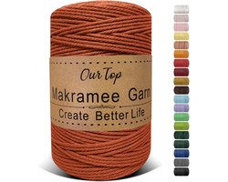 OurTop Macramétouw, 3 mm x 300 m, macramégaren voor knutselen, wandtapijt, boho-decoratie (baksteenrood) - ShopVlot